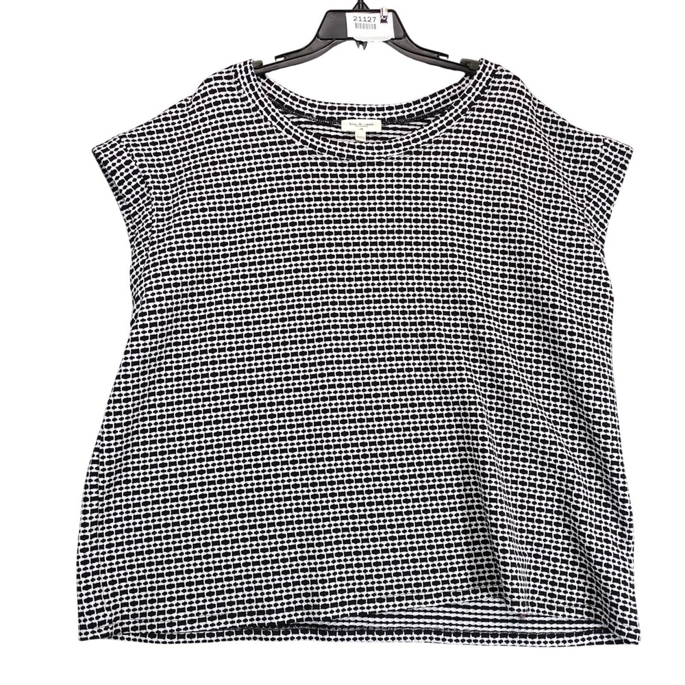 Kim & Cami Black & White Textured Weave Knit Blouse Plus Size 3X Boxy Retro Mod